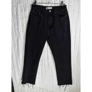 Zara HW Ankle Straight Black Raw Hem High Waist Mom Jeans 4 25” inseam 26” waist